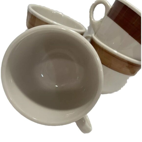 Shenango Restaurant Ware Vtg Mug Set Four 4 Brown Band Durable Tiny D Handle MCM - Picture 3 of 4